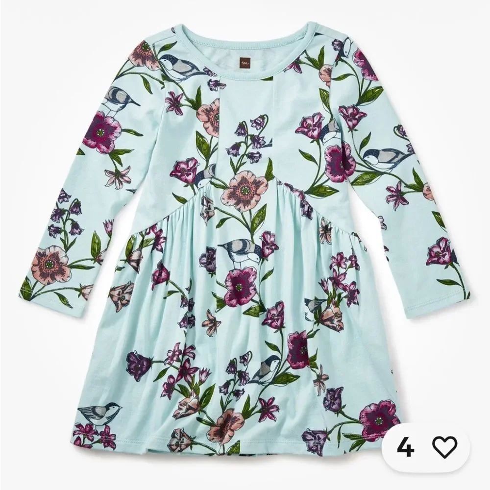 Tea collection Mint floral bird print long sleeve dress size 5